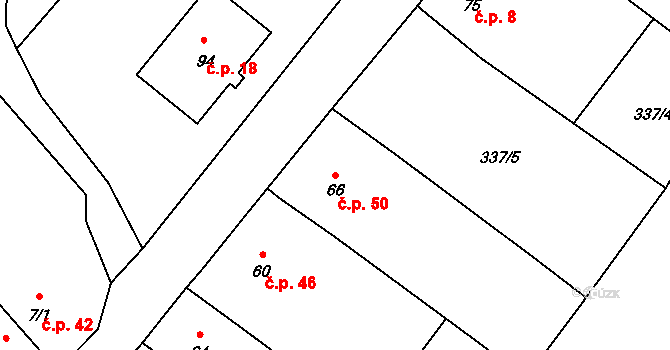 Kozojedy 50 na parcele st. 66 v KÚ Kozojedy, Katastrální mapa