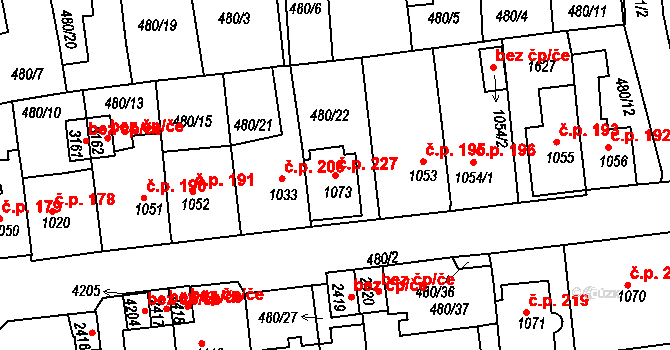 Horní Brána 227, Český Krumlov na parcele st. 1073 v KÚ Český Krumlov, Katastrální mapa