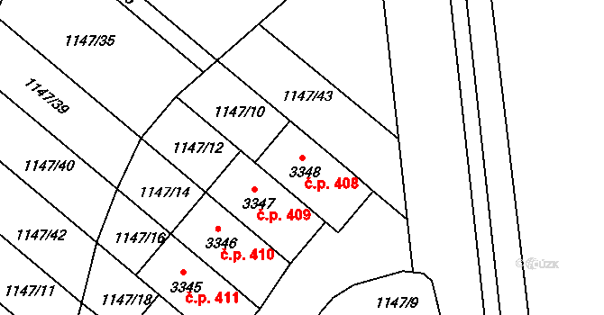 Plešivec 408, Český Krumlov na parcele st. 3348 v KÚ Český Krumlov, Katastrální mapa