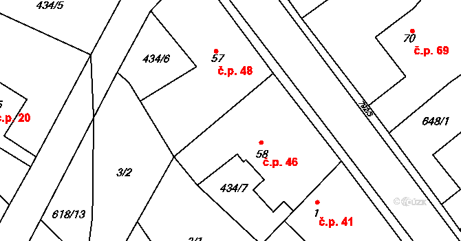Chválenice 46 na parcele st. 58 v KÚ Chválenice, Katastrální mapa