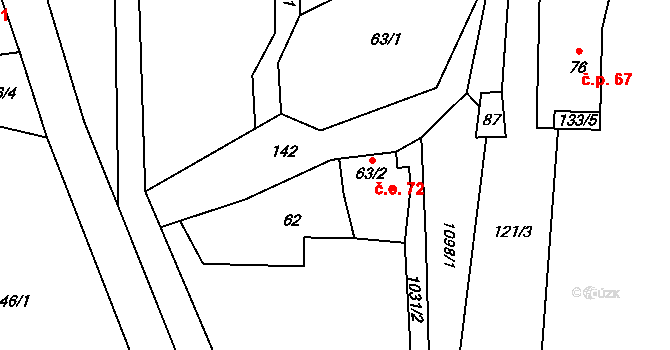 Čermná 72, Libouchec na parcele st. 63/2 v KÚ Čermná u Libouchce, Katastrální mapa