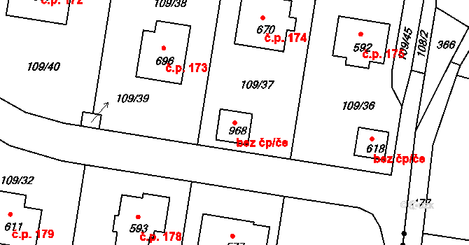 Zdiby 94378614 na parcele st. 968 v KÚ Přemyšlení, Katastrální mapa