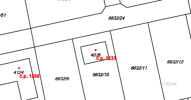 Horní Předměstí 1233, Polička na parcele st. 4076 v KÚ Polička, Katastrální mapa