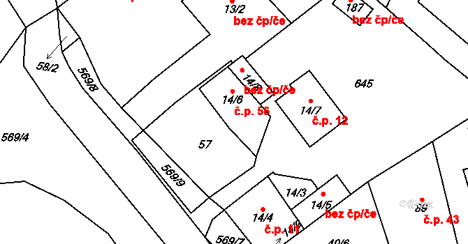 Termesivy 56, Havlíčkův Brod na parcele st. 14/6 v KÚ Termesivy, Katastrální mapa