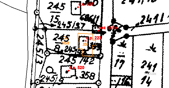Potštejn 223 na parcele st. 359 v KÚ Potštejn, Katastrální mapa
