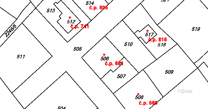 Týniště nad Orlicí 681 na parcele st. 506 v KÚ Týniště nad Orlicí, Katastrální mapa