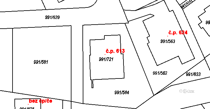 Velká Chuchle 613, Praha na parcele st. 991/721 v KÚ Velká Chuchle, Katastrální mapa