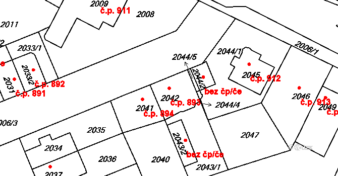 Holešov 893 na parcele st. 2042 v KÚ Holešov, Katastrální mapa