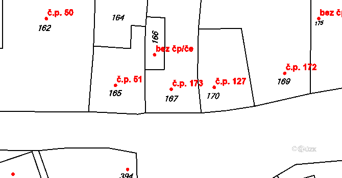 Troubky 173 na parcele st. 167 v KÚ Troubky nad Bečvou, Katastrální mapa