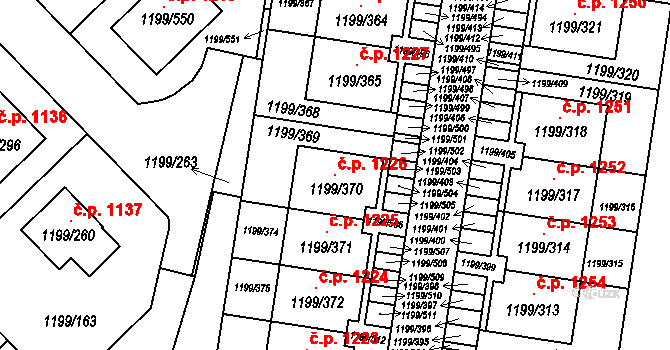 Vejprnice 1226 na parcele st. 1199/370 v KÚ Vejprnice, Katastrální mapa
