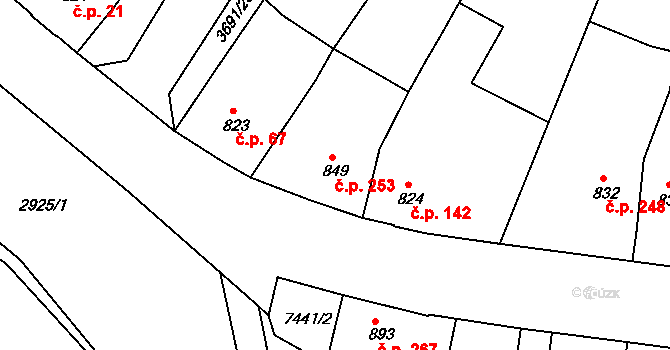 Telč-Podolí 253, Telč na parcele st. 849 v KÚ Telč, Katastrální mapa