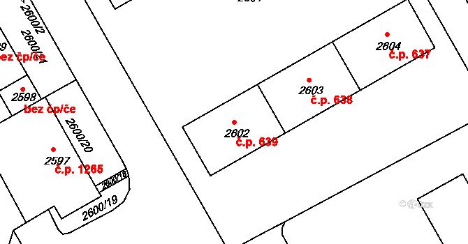 Lyžbice 639, Třinec na parcele st. 2602 v KÚ Lyžbice, Katastrální mapa