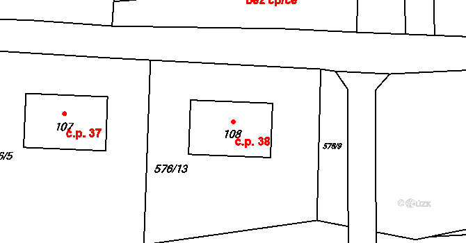 Luhov 38, Brniště na parcele st. 108 v KÚ Luhov u Mimoně, Katastrální mapa