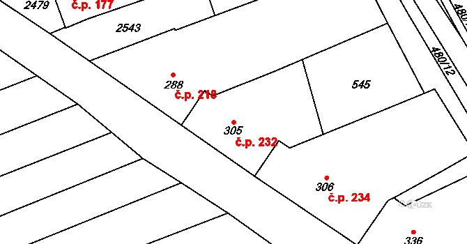Moravany 232 na parcele st. 305 v KÚ Moravany u Kyjova, Katastrální mapa
