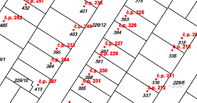 Humny 227, Pchery na parcele st. 382 v KÚ Pchery, Katastrální mapa