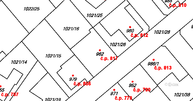 Polná 817 na parcele st. 962 v KÚ Polná, Katastrální mapa