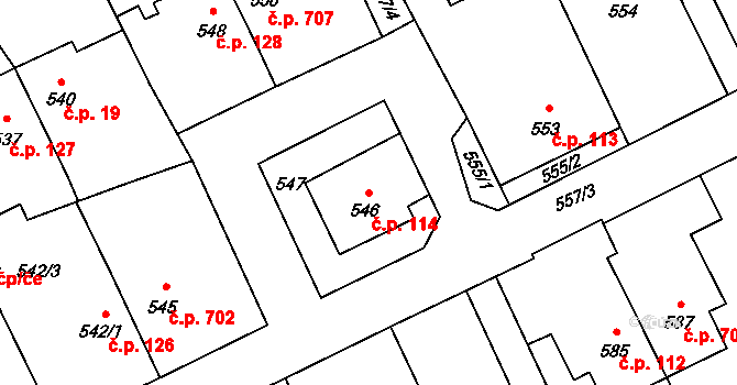 Libušín 114 na parcele st. 546 v KÚ Libušín, Katastrální mapa