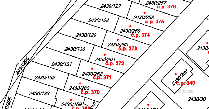 Dačice V 372, Dačice na parcele st. 2430/261 v KÚ Dačice, Katastrální mapa