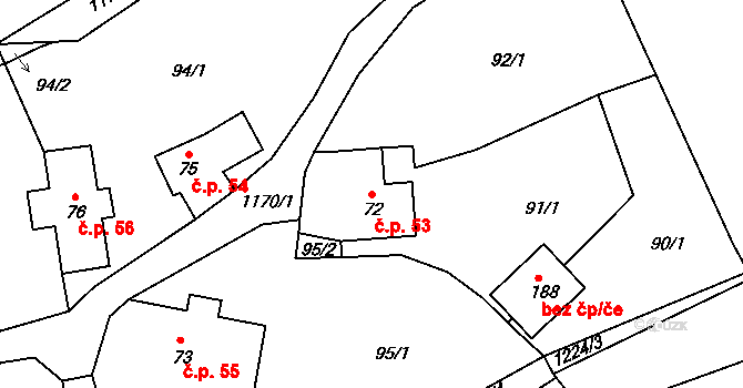 Heřmanice 53 na parcele st. 72 v KÚ Heřmanice u Frýdlantu, Katastrální mapa