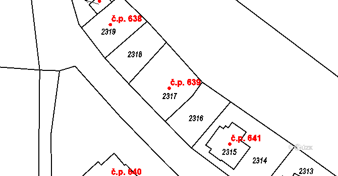 Raspenava 639 na parcele st. 2317 v KÚ Raspenava, Katastrální mapa