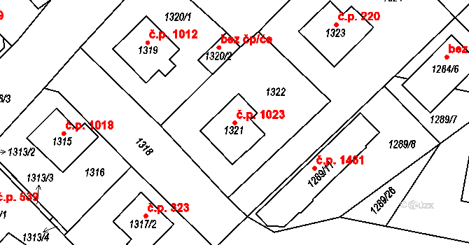 Mnichovo Hradiště 1023 na parcele st. 1321 v KÚ Mnichovo Hradiště, Katastrální mapa