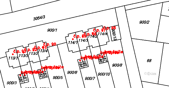 Damnov 88, Bor na parcele st. 114/3 v KÚ Damnov, Katastrální mapa