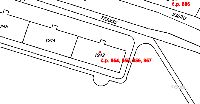 Uničov 854,855,856,857 na parcele st. 1243 v KÚ Uničov, Katastrální mapa
