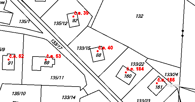 Voltýřov 40, Klučenice na parcele st. 88 v KÚ Voltýřov, Katastrální mapa