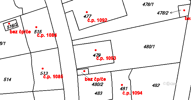 Hořovice 1093 na parcele st. 479 v KÚ Velká Víska, Katastrální mapa