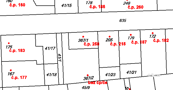 Bohušovice nad Ohří 258 na parcele st. 367/1 v KÚ Bohušovice nad Ohří, Katastrální mapa