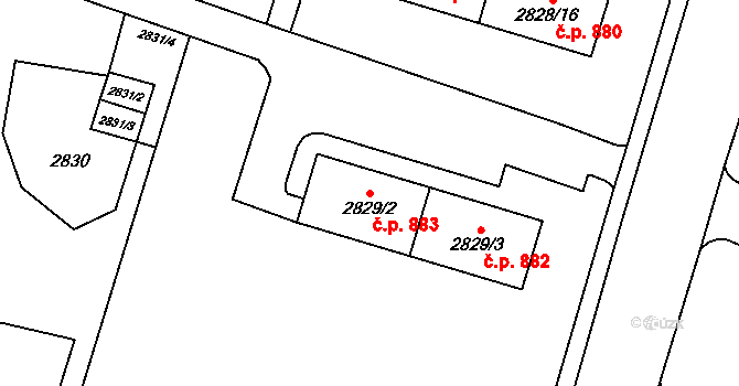 Poruba 883, Orlová na parcele st. 2829/2 v KÚ Poruba u Orlové, Katastrální mapa