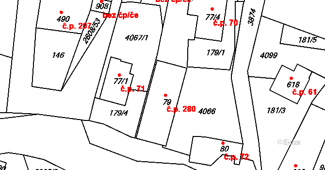 Liptál 280 na parcele st. 79 v KÚ Liptál, Katastrální mapa