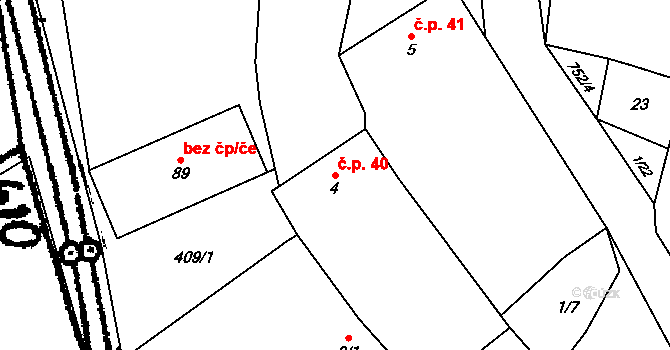 Roseč 40 na parcele st. 4 v KÚ Roseč, Katastrální mapa
