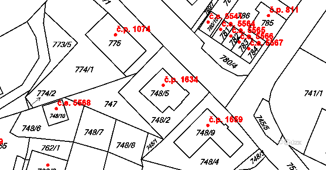 Kadaň 1634 na parcele st. 748/5 v KÚ Kadaň, Katastrální mapa