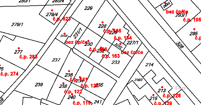 Medlánky 163, Brno na parcele st. 232 v KÚ Medlánky, Katastrální mapa