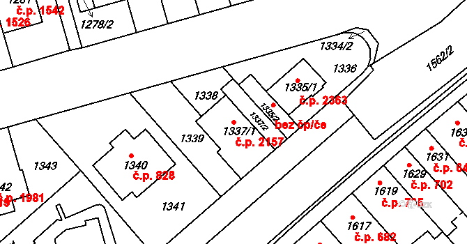Žabovřesky 2157, Brno na parcele st. 1337/1 v KÚ Žabovřesky, Katastrální mapa