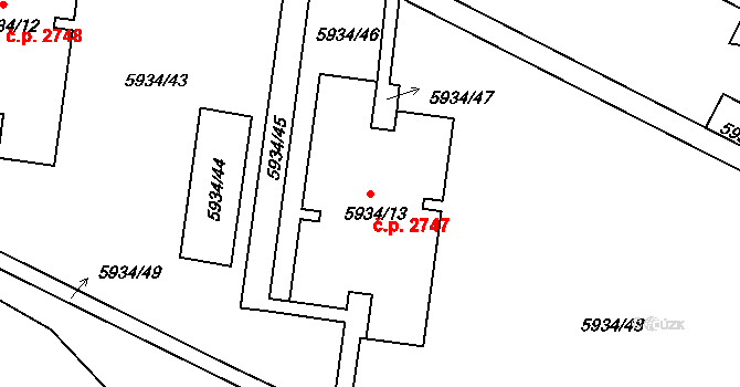 Tábor 2747 na parcele st. 5934/13 v KÚ Tábor, Katastrální mapa