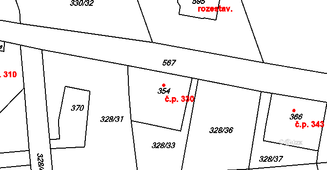 Dolní Poustevna 330 na parcele st. 354 v KÚ Dolní Poustevna, Katastrální mapa
