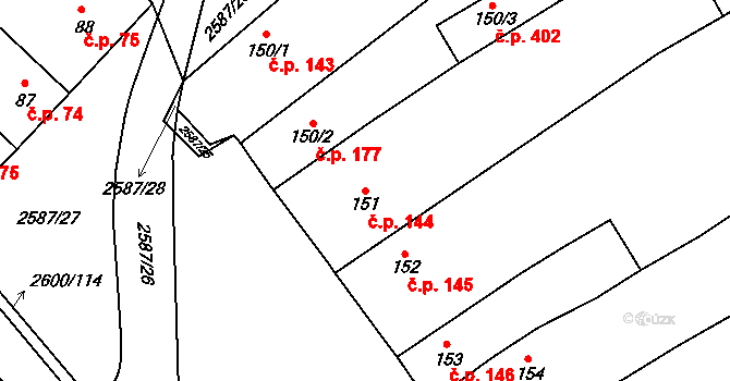 Horní Cerekev 144 na parcele st. 151 v KÚ Horní Cerekev, Katastrální mapa