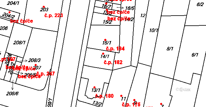 Řetenice 182, Teplice na parcele st. 14/1 v KÚ Teplice-Řetenice, Katastrální mapa