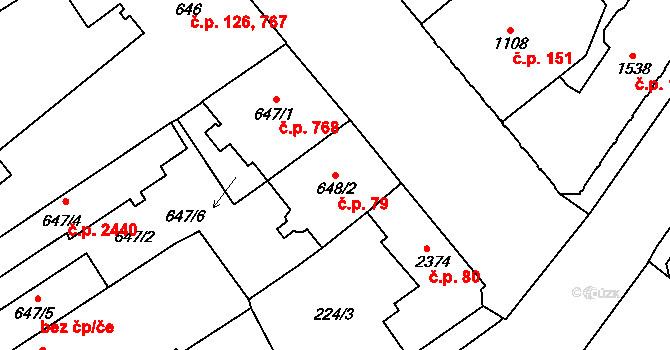 Cheb 79 na parcele st. 648/2 v KÚ Cheb, Katastrální mapa