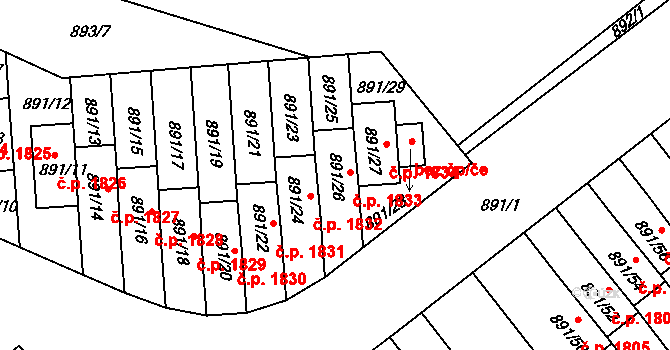 Krč 1833, Praha na parcele st. 891/26 v KÚ Krč, Katastrální mapa