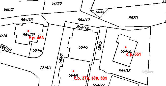 Velká Chuchle 379,380,381, Praha na parcele st. 564/4 v KÚ Velká Chuchle, Katastrální mapa