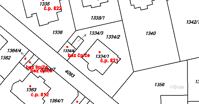 Dejvice 821, Praha na parcele st. 1334/1 v KÚ Dejvice, Katastrální mapa