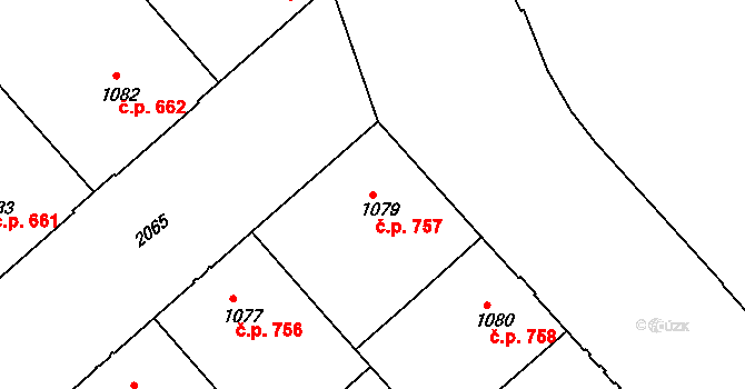 Bubeneč 757, Praha na parcele st. 1079 v KÚ Bubeneč, Katastrální mapa