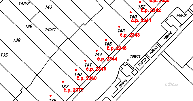 Chomutov 2344 na parcele st. 144 v KÚ Chomutov II, Katastrální mapa