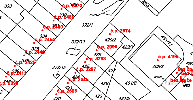 Chomutov 2990 na parcele st. 428 v KÚ Chomutov II, Katastrální mapa
