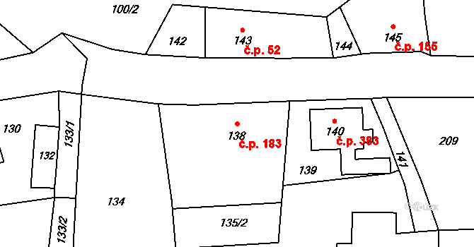 Jindřichovice pod Smrkem 183 na parcele st. 138 v KÚ Jindřichovice pod Smrkem, Katastrální mapa