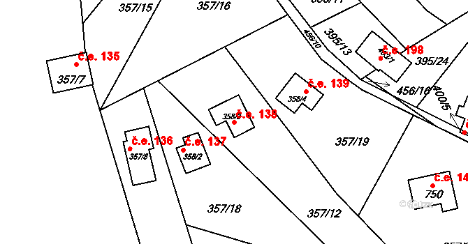 Svinary 138, Hradec Králové na parcele st. 358/3 v KÚ Svinary, Katastrální mapa