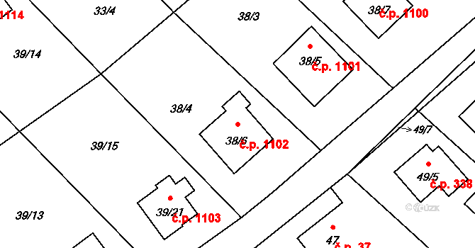 Ráj 1102, Karviná na parcele st. 38/6 v KÚ Ráj, Katastrální mapa